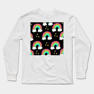 rainbow and cloud print in black Long Sleeve T-Shirt